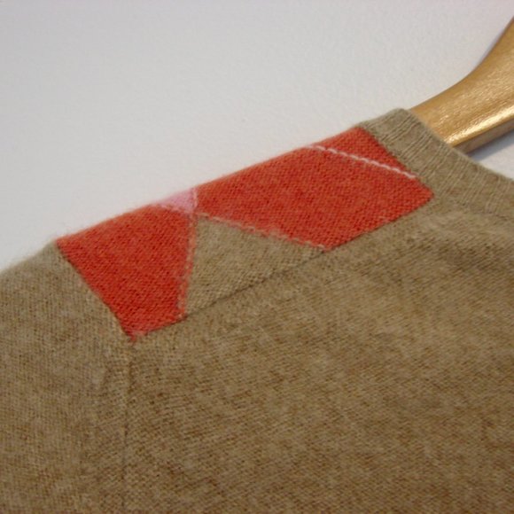 Cashmere Argyle V-neck Short Sleeve Sweater Beige Pink Size PS Petite Small - Picture 10 of 14